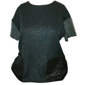 Banana Republic Tweed Black Grey Colorblock Sequin Pockets Back Zip Sz S P Top